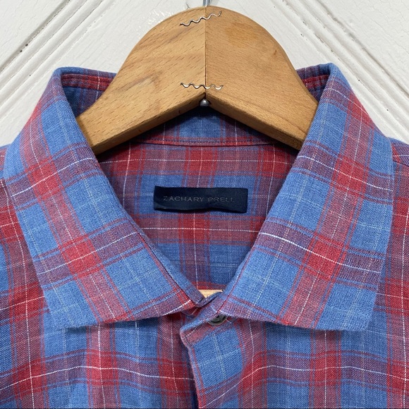 Zachary Prell Plaid Linen Button Down Shirt - Picture 3 of 12